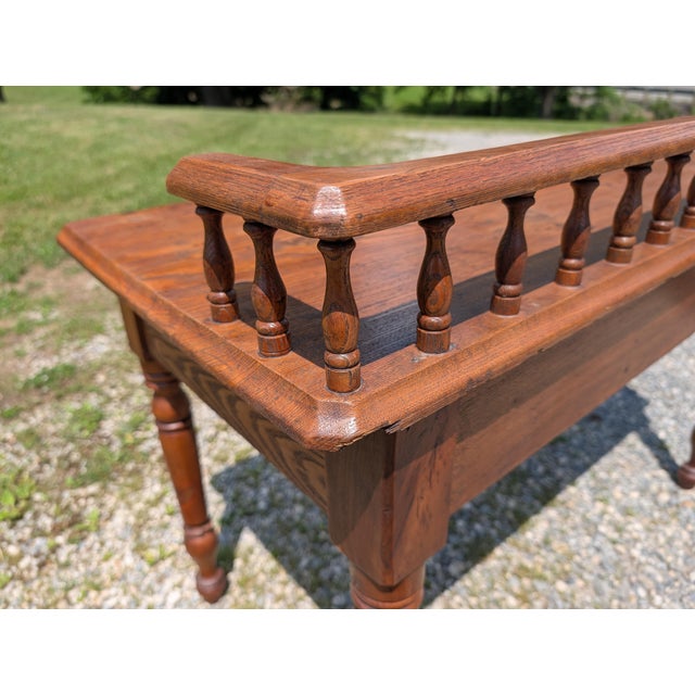 Antique Railroad Depot Desk With Spindle Gallery Cherry and Ash Wood 1900s For Sale - Image 15 of 17