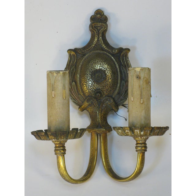 1920s 1920s Wall Sconce Electric old Elegant Bronze Empire Style Embossed Pattern For Sale - Image 5 of 10