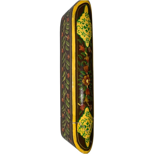 1950s Vintage Qajar Qalamdan Lacquered & Painted Paper Mache Quill Pen Case For Sale - Image 5 of 9