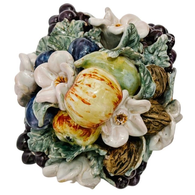 Antique Hand-Painted French Barbotine Fruit & Floral Centerpiece For Sale - Image 4 of 7