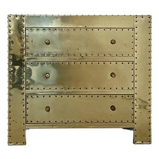 1980s Sarreid Style Brass Clad 3 Drawer Chest For Sale