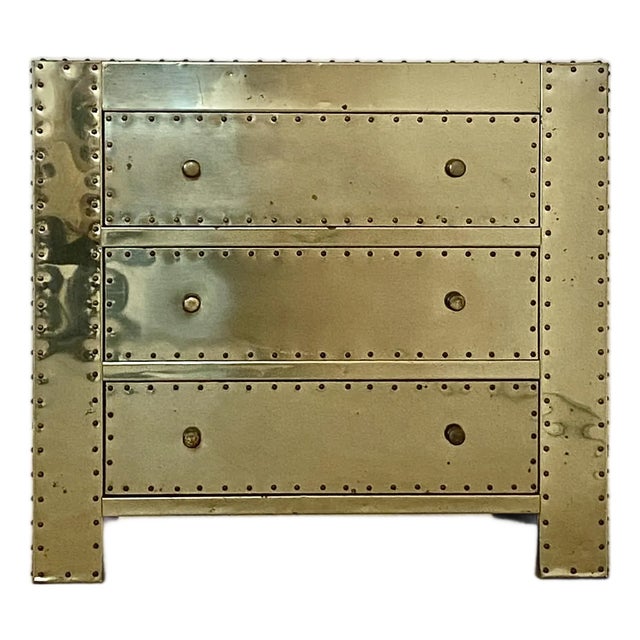 1980s Sarreid Style Brass Clad 3 Drawer Chest For Sale