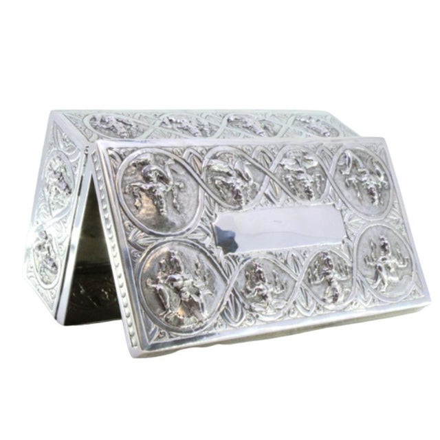 Metal Box in Embossed Silver with Hindu Deities For Sale - Image 7 of 7
