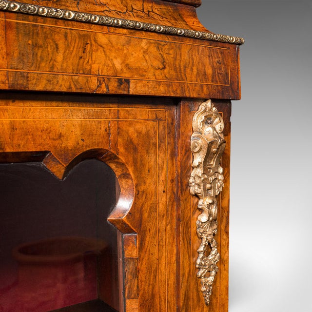 Antique Pier Cabinet, English, Walnut, Glazed Display Bookcase, Victorian, 1860 For Sale - Image 9 of 12