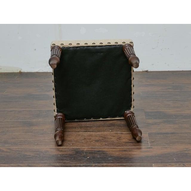 English Mahogany 19th Century Stool with Turned Legs and Custom Linen Upholstery For Sale - Image 12 of 12