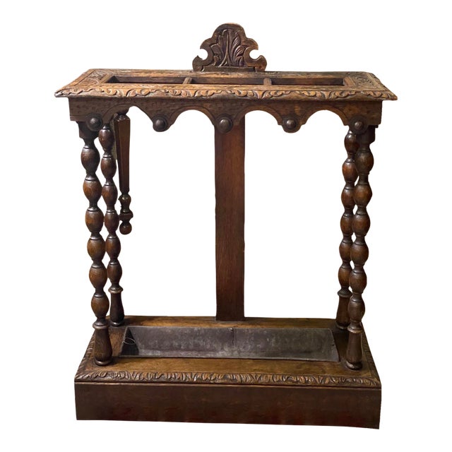 Antique Circa 1860 English Bobbin Twist Carved Stick Stand For Sale
