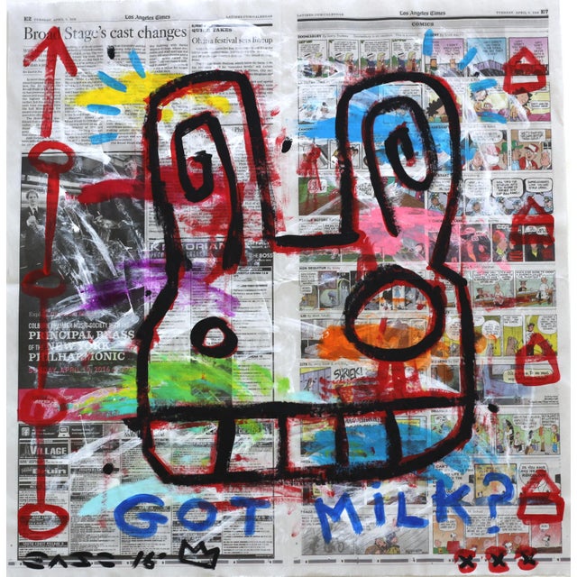 Hungry - Original Pop Art Edgy Street Art Acrylic Painting on Newspaper by Gary John For Sale