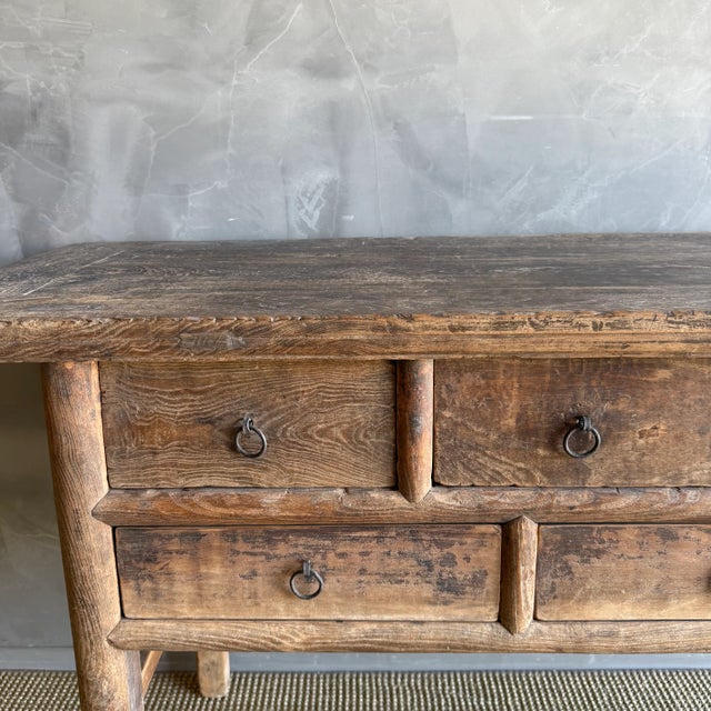 Vintage Elm Wood Console Table With Drawers For Sale In Los Angeles - Image 6 of 13