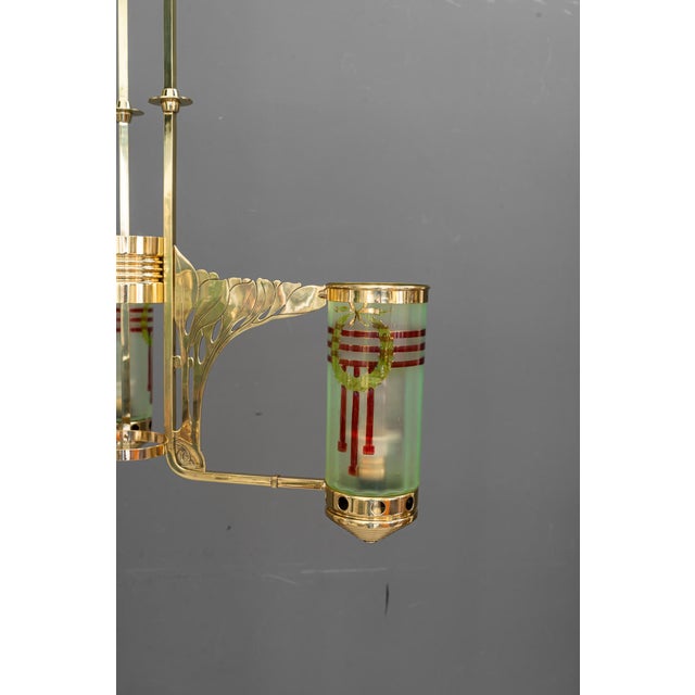 Jugendstil Chandelier with Painted Opaline Glass Shades, Vienna, 1908 For Sale - Image 6 of 18