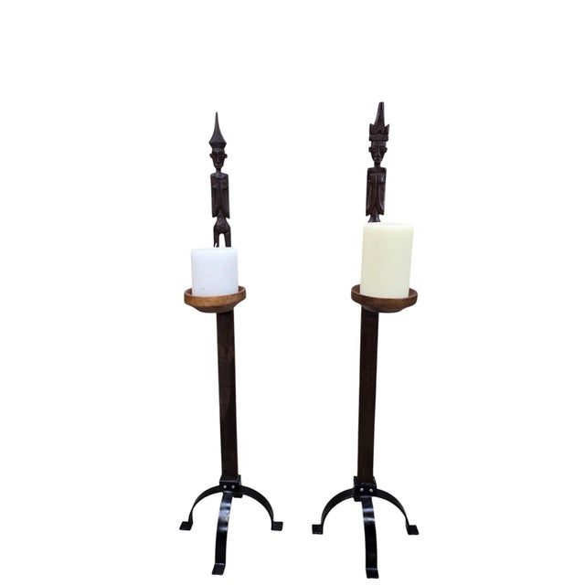 Vintage Tribal Carved Wood Figural Drink Stands/Pedestals – Pair For Sale - Image 4 of 9