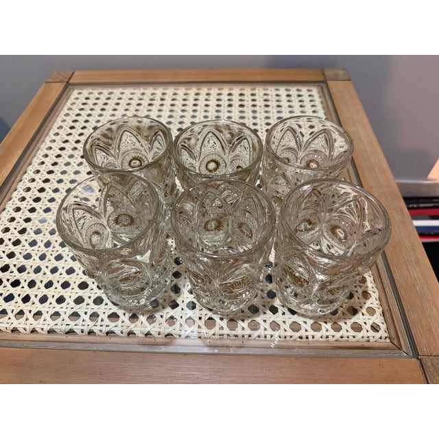1990s 1990s Pressed Glass Lowballs With a Sunflower and Bulls-Eye Pattern - Set of Six For Sale - Image 5 of 5