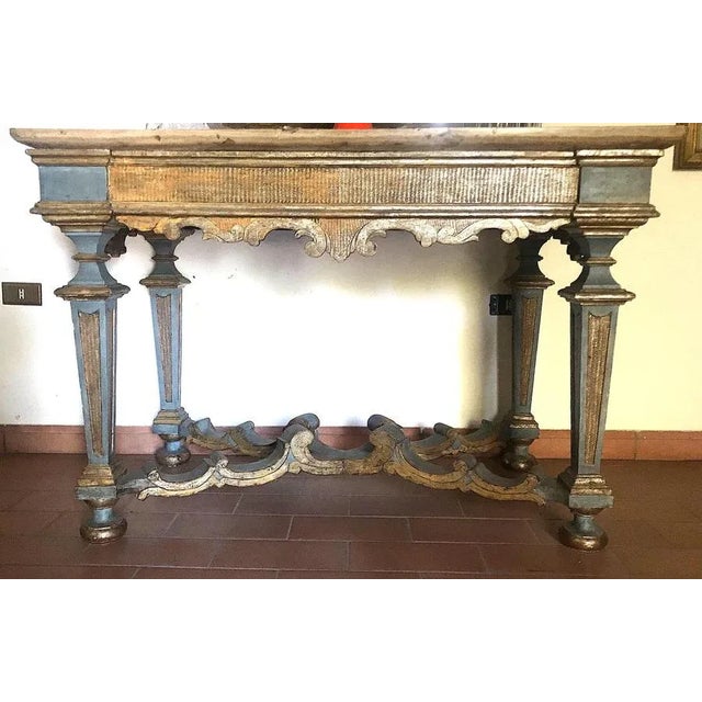 Rustic 17th Century Italian Painted and Parcel-Gilt Console Table For Sale - Image 3 of 11