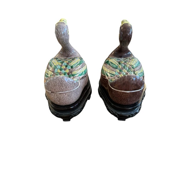 Vintage Chinese Export Duck Tureens/Boxes on Carved Bases For Sale - Image 10 of 12