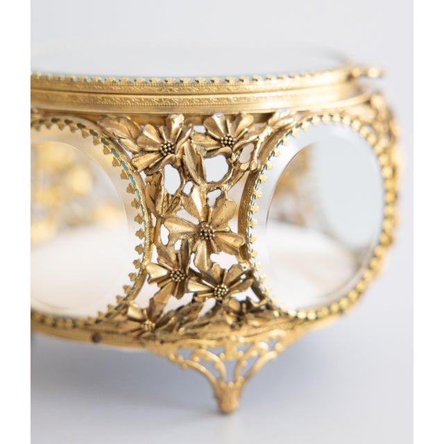 Antique French Ormolu Beveled Glass Jewelry Casket Dresser Box For Sale - Image 10 of 13