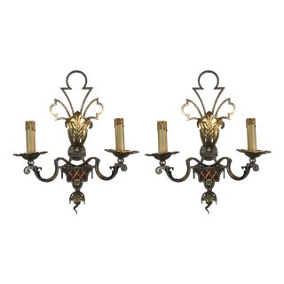 Silver and Gold Iron Appliques, 1980s, Set of 2 For Sale