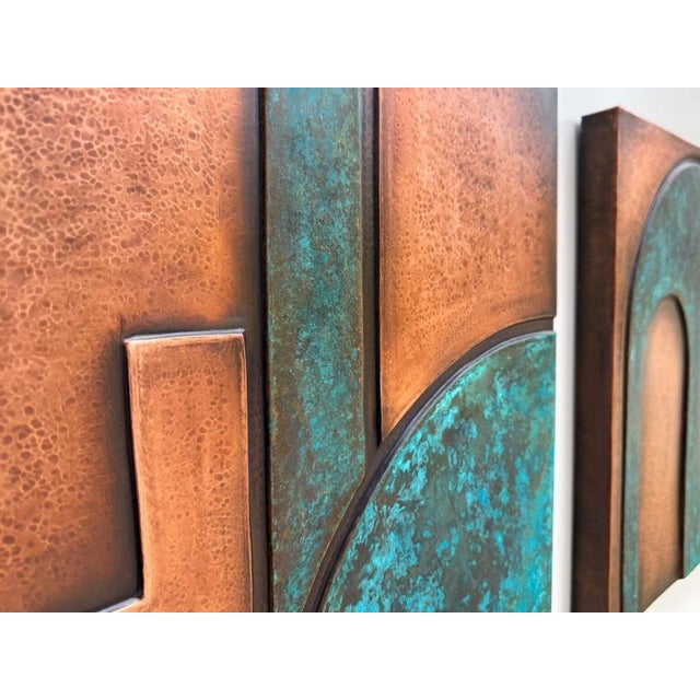 Abstract Geometric Copper Wall Sculpture With Verdigris For Sale In Raleigh - Image 6 of 14