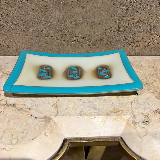 1960s Italian Art Glass Abstract Blue Dish Style a v Mazzega For Sale - Image 10 of 11