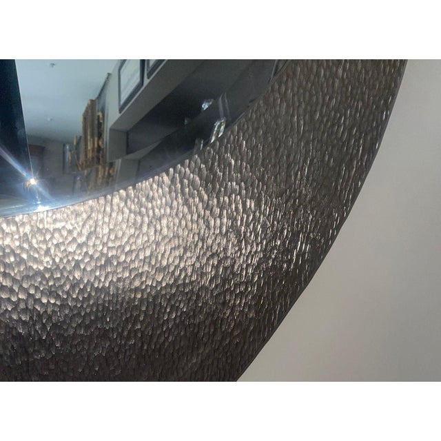 Pair of American Contemporary Hammered Metal Consoles With Mirrors & Marble Tops For Sale - Image 9 of 12