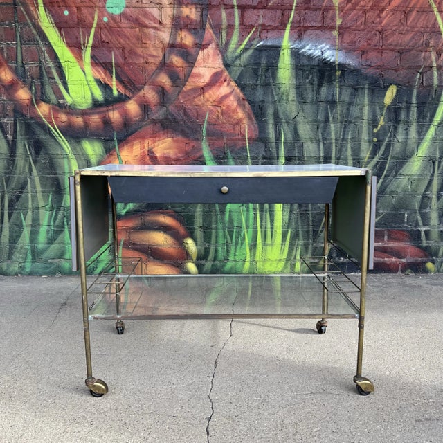 Mid-Century Modern Mid Century Modern Brass and Glass Bar Cart Possible Harvey Probber For Sale - Image 3 of 12