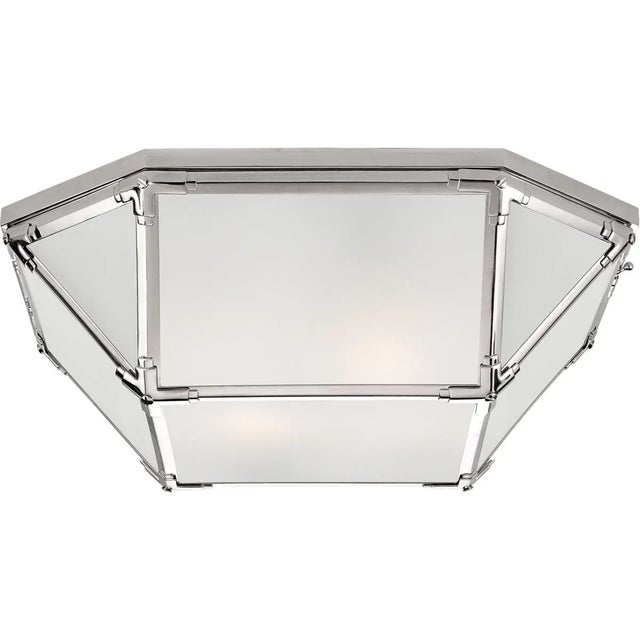Morris Large Flush Mount in Polished Nickel with Frosted Glass Designer: Suzanne Kasler Mounting: Hardwire Shade Detail:...