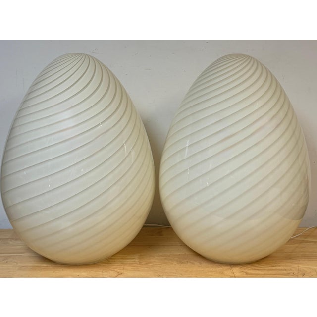 1980s Monumental Vetri Murano Spiral Ribbed Egg Lamps, Italy - a Pair For Sale - Image 10 of 17