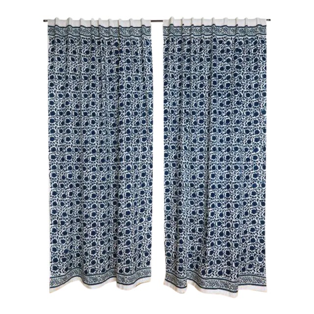 Lotus 45" X 96" Blue Curtain For Sale