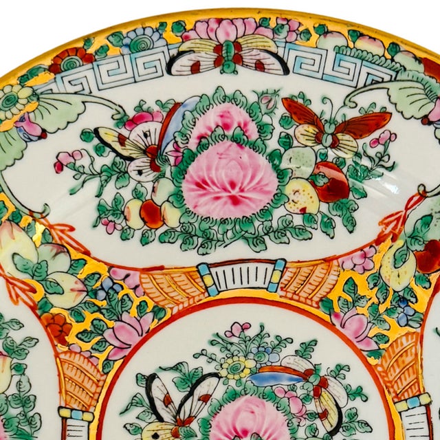 Chinoiserie Vintage Famille Rose Hand-Painted Canton Porcelain Plate For Sale - Image 3 of 6