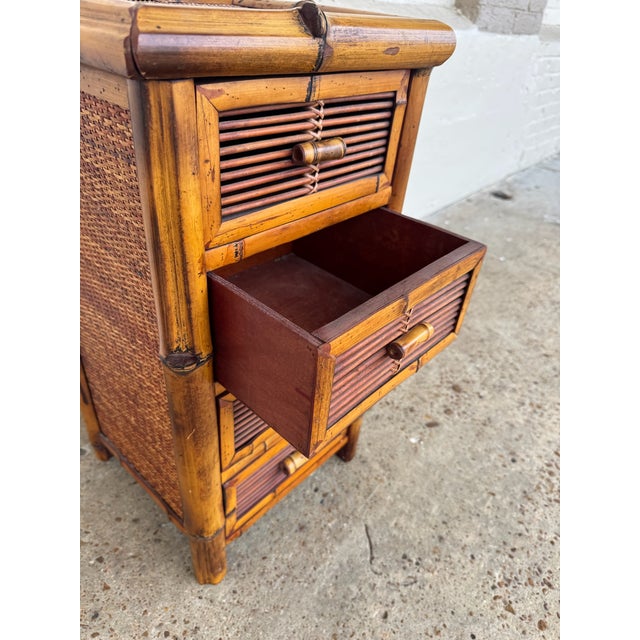 Vintage Bamboo and Rattan 4-Drawer Occasional Nightstand For Sale - Image 4 of 11