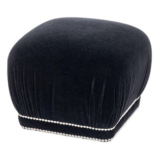 Modern Black Velvet Upholstered Ottoman For Sale