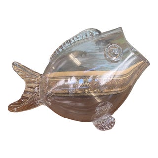 Mid Century Hand-Blown Clear Glass Fish Vase by Blenko Style - Sculptural Studio Art Glass Vessel. For Sale