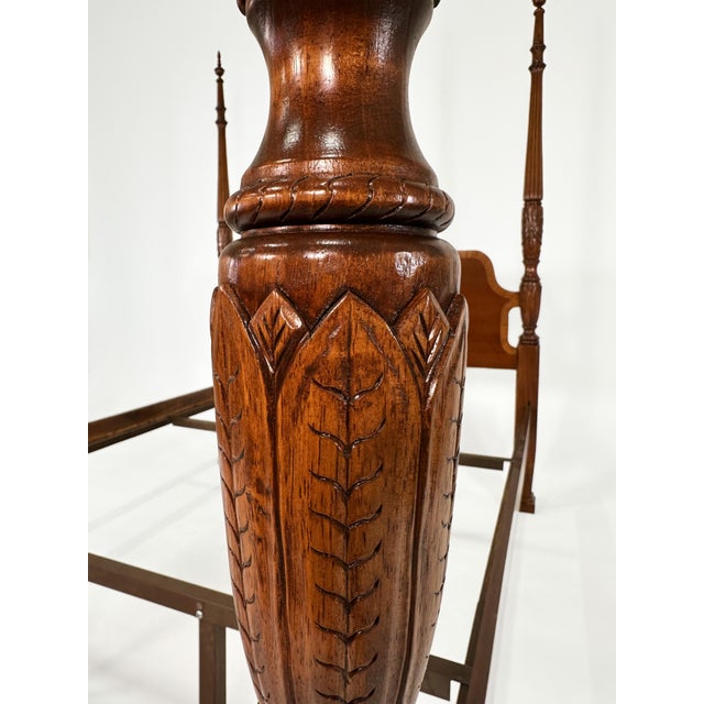 Brown Vintage Mahogany Rice Carved Poster Bed Queen Size For Sale - Image 8 of 10