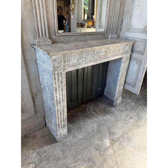 Slate Gray 19th Century French Louis XVI Style Painted Boiserie Facade and Mantel For Sale - Image 8 of 8