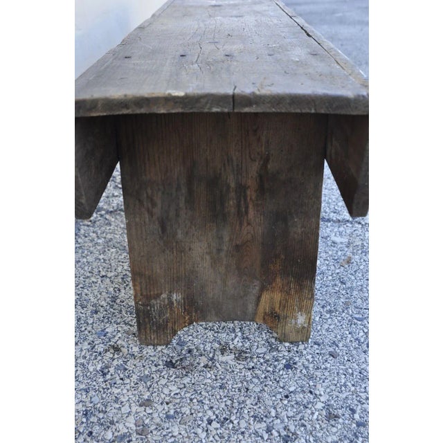 Antique French Country Primitive Distressed Wood Plank 86" Long Bench For Sale - Image 9 of 11