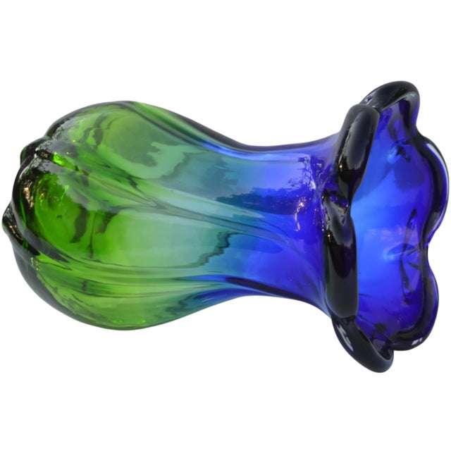 Mid-Century Handmade Blue & Green Glass Vase For Sale - Image 11 of 11