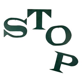 Set of 4 Large Vintage Teal Double Sided Painted Wood Letters: S, T, O, P For Sale