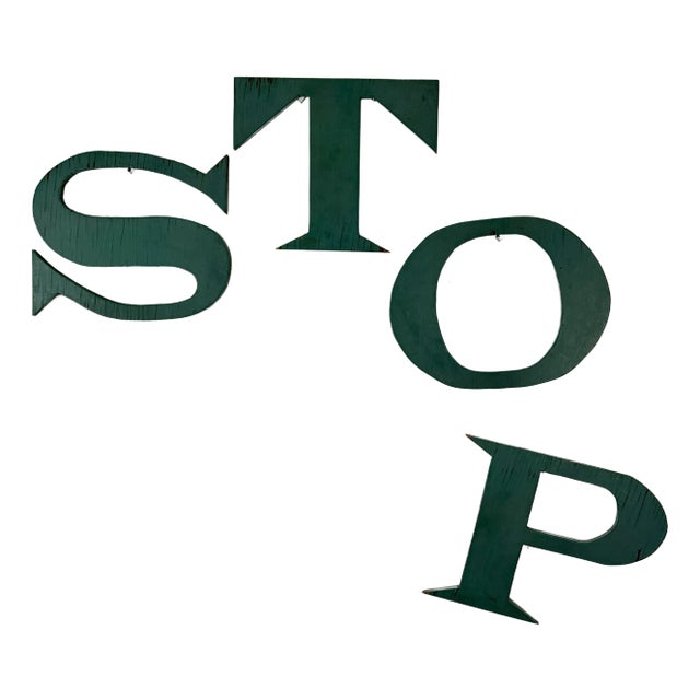Set of 4 Large Vintage Teal Double Sided Painted Wood Letters: S, T, O, P For Sale