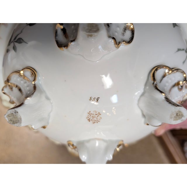 Vintage Hand-Painted Hollywood Regency Porcelain Centerpiece Bowl With Gilt Trim & Floral Motif For Sale In Dallas - Image 6 of 13