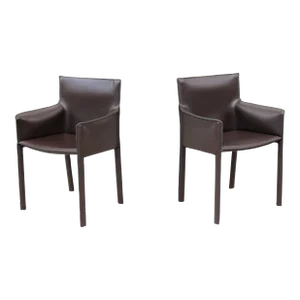 Italy Grassi & Bianchi for Enrico Pellizzoni Leather Pasqualina Armchairs - a Pair