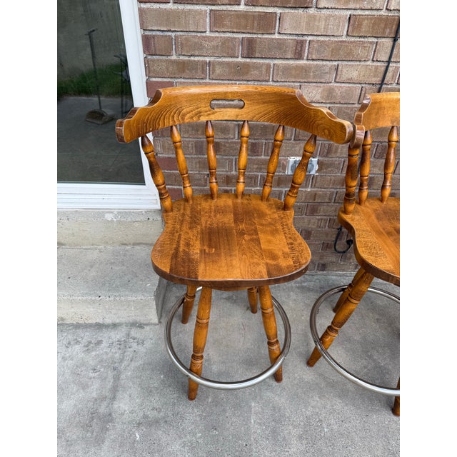 1960s Set of 3 Solid Wood Spindle Captain’s Chair Stools For Sale - Image 4 of 7