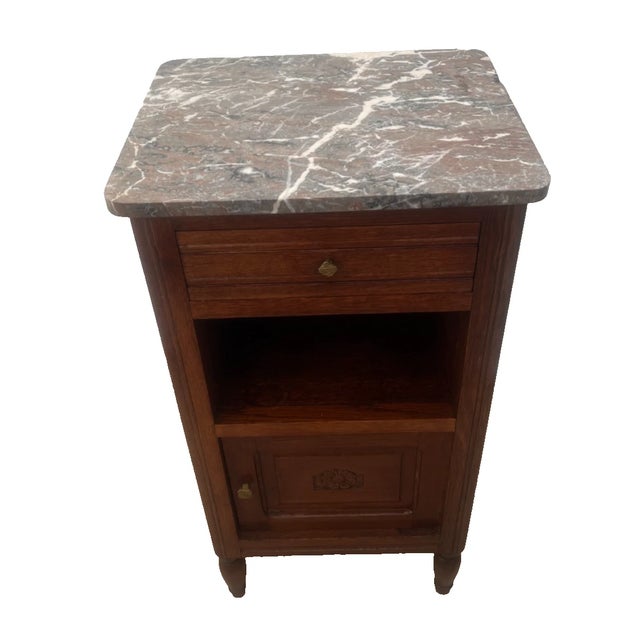 Arts & Crafts Antique Nightstand Marble Top Interior Commode Cabinet, Drawer and Shelf For Sale - Image 3 of 10