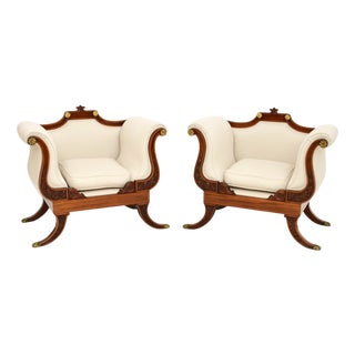 Large Vintage Regency Style Lounge Chairs, 1920, Set of 2 For Sale