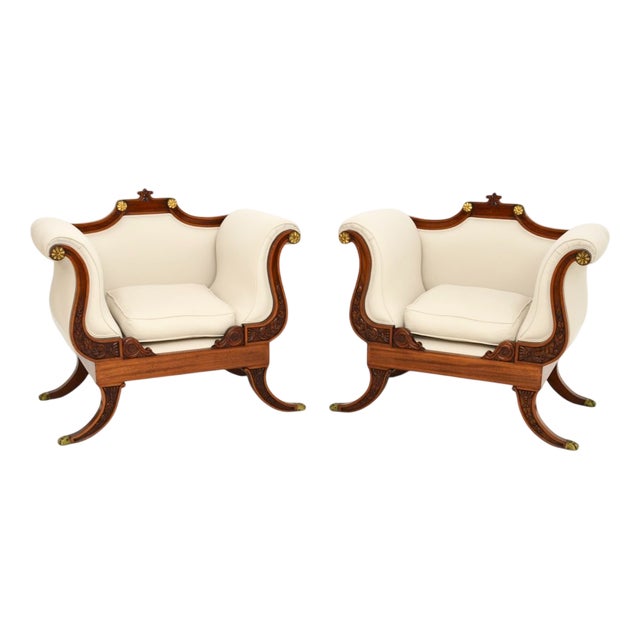Large Vintage Regency Style Lounge Chairs, 1920, Set of 2 For Sale
