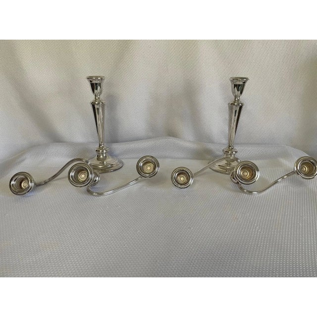 Metal Mid 20th Century Silverplated Gorham "Newport" Two Arm Candelabras - a Pair For Sale - Image 7 of 12