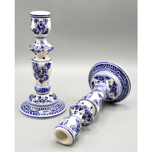 Blue & White Dutch Delft Faience Candle Holders, a Pair For Sale - Image 6 of 7