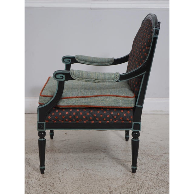 French Pair French Louis XVI Upholstered Armchairs For Sale - Image 3 of 12