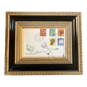 Contemporary Original Judy Henn “First Day Acting Squirrely” Ink Drawing/Collage Framed