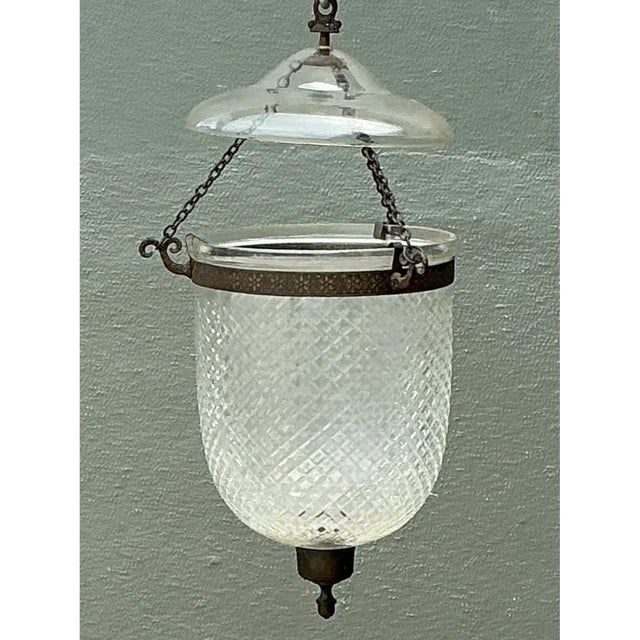 Metal Vintage Diamond Cut Crystal Bell Jar Lantern For Sale - Image 7 of 12