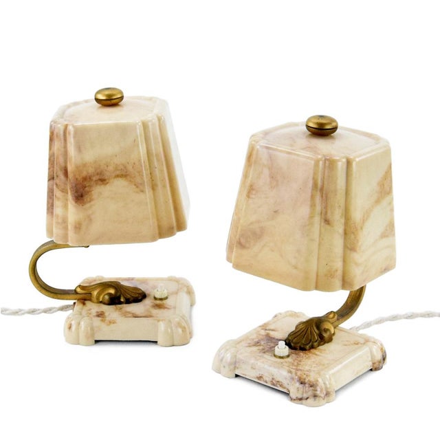 Plastic Art Deco Bakelite Table Lamps with Marble Pattern, 1930s, Set of 2 For Sale - Image 7 of 7