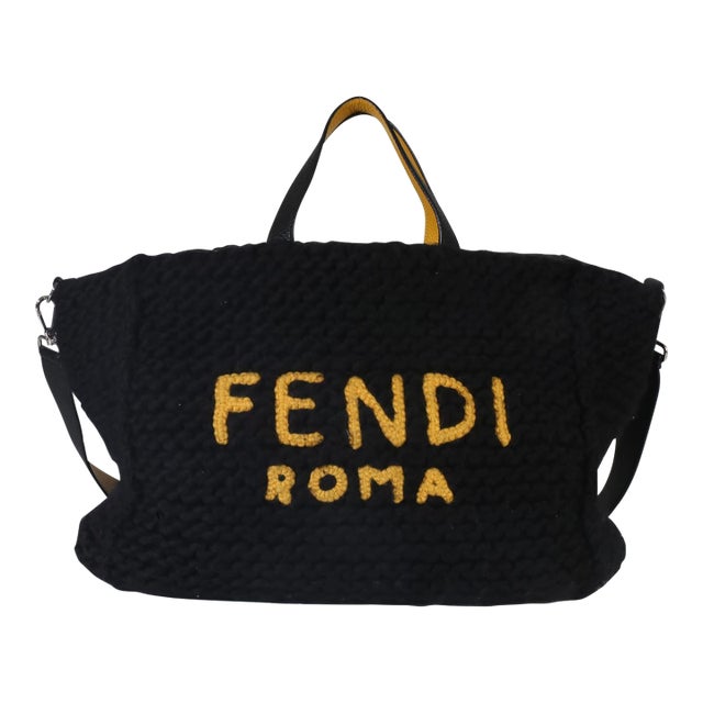 Yellow Black Wool Logo Tote For Sale