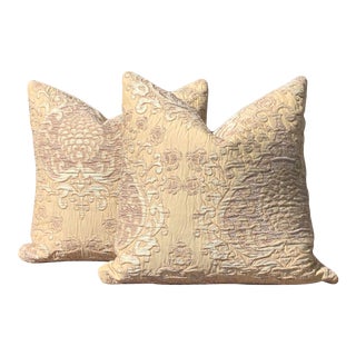 S. Harris Golden Tan Brocade Pillows - A Pair For Sale
